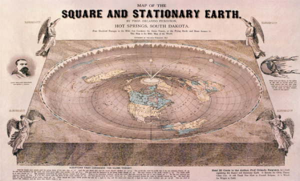 Squre Flat Earth Map Drawn By Orlando Ferguson in 1893/ en.wikipedia.org