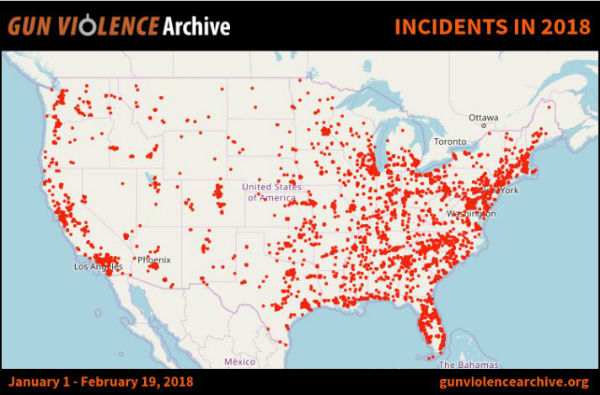 US Gun Violence Incidents in 2018/ gunviolencearchive.org