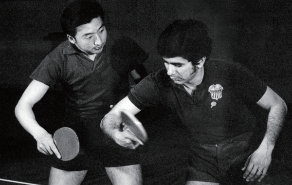 An American and a Chinese tennis table player were playing table tennis together in 1971./ nixonfoundation.org
