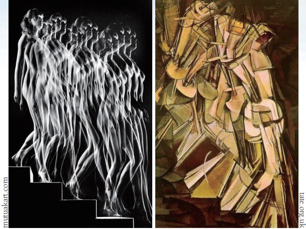 Hommage a Marcel Duchamp by Gjon Mili(left), Nude Decending a Staircase by Marcel Duchamp (right)