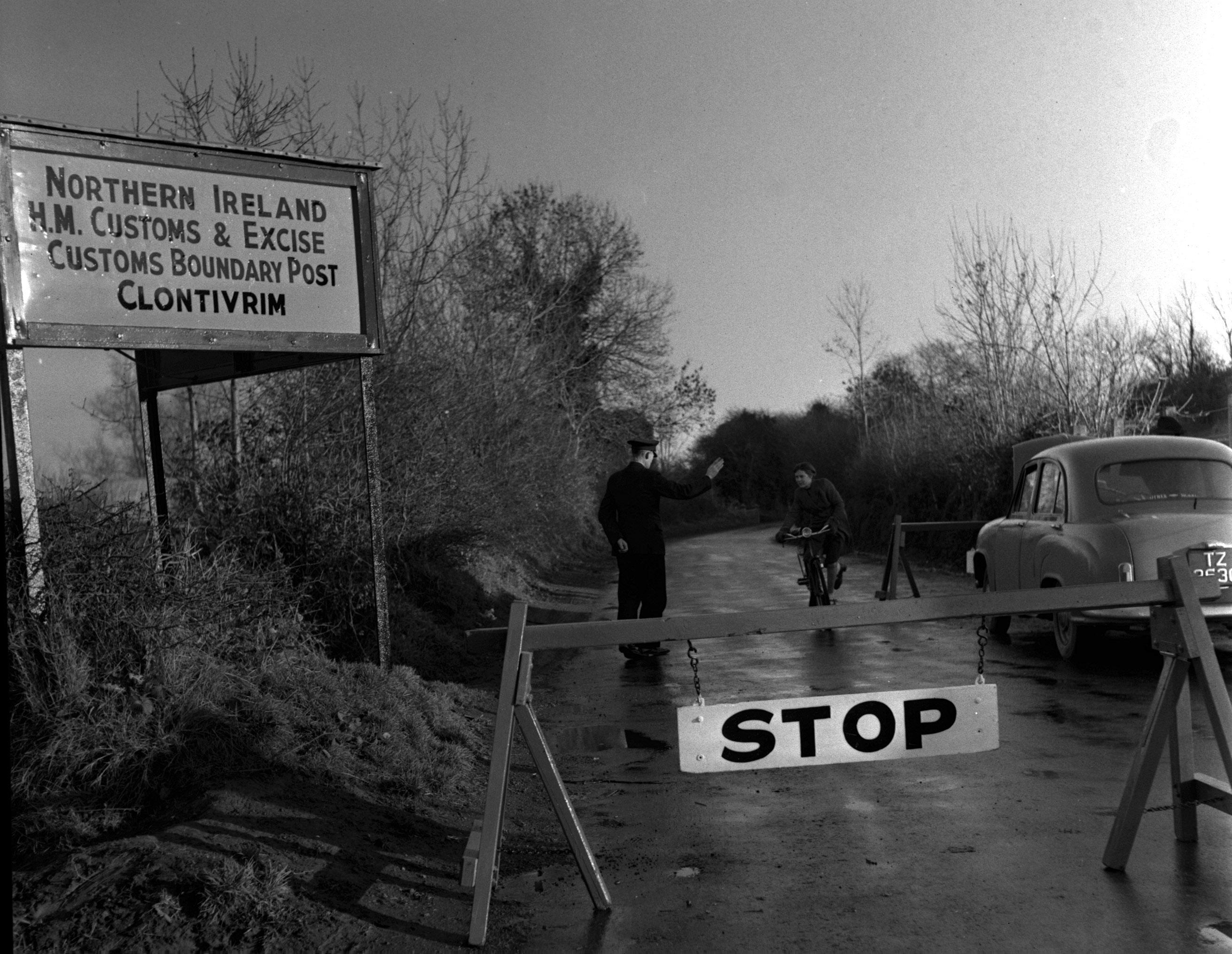 The customs officer stopped a cyclist at the border between Northern Ireland and Ireland in 1955. (dailymail.co.uk)