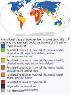 Map That Shows Legality of Abortion Around the World (wikipedia.com)