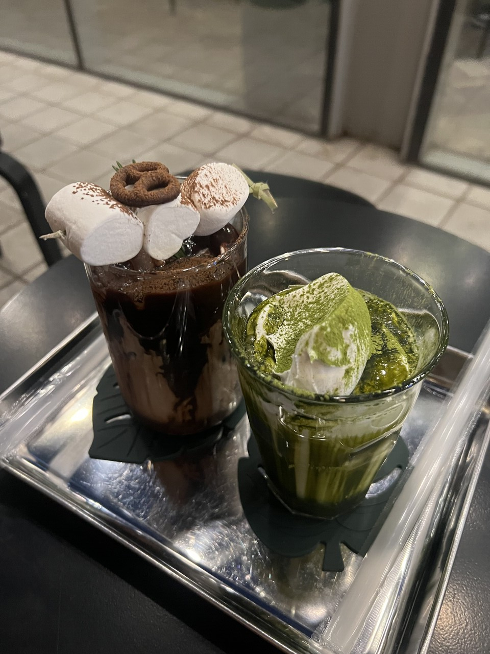 Deep Chocolate and Matcha Cream Latte