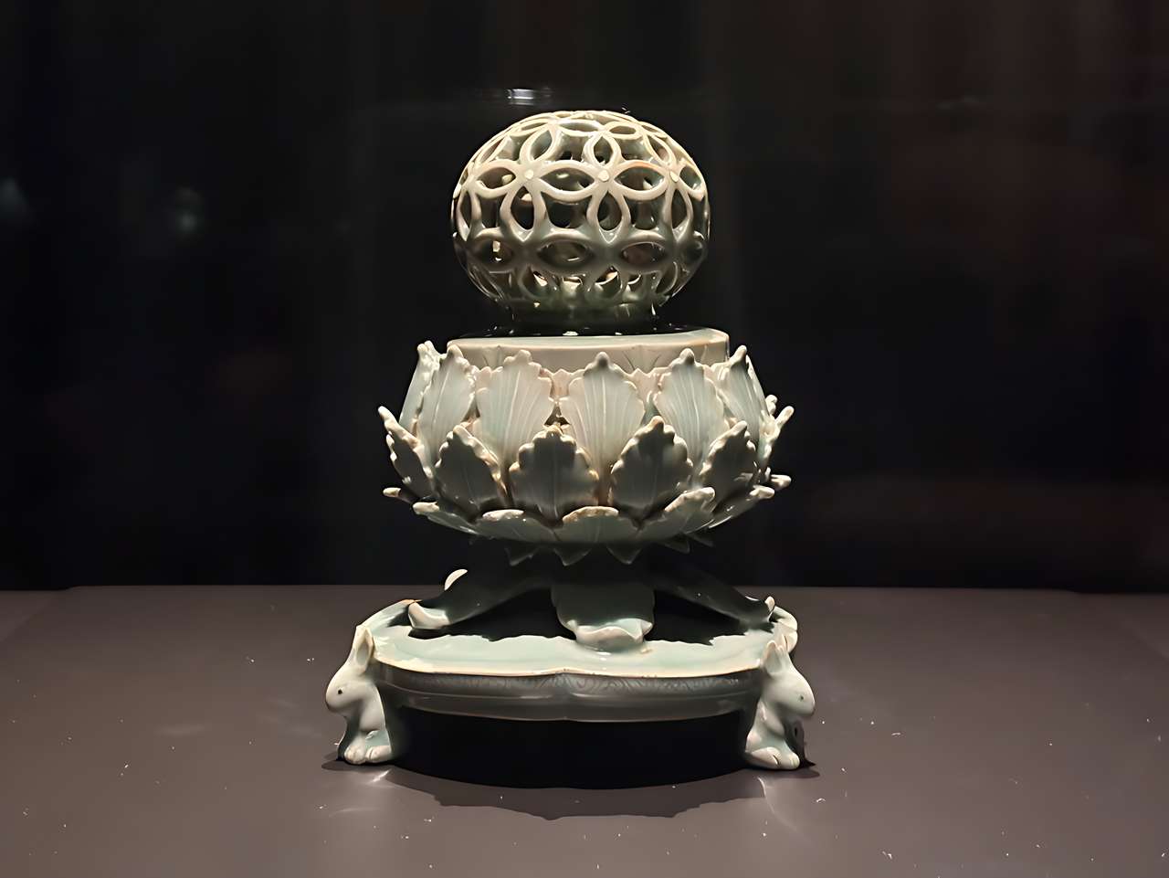 Celadon Incense Burner with Openwork Geometric Design